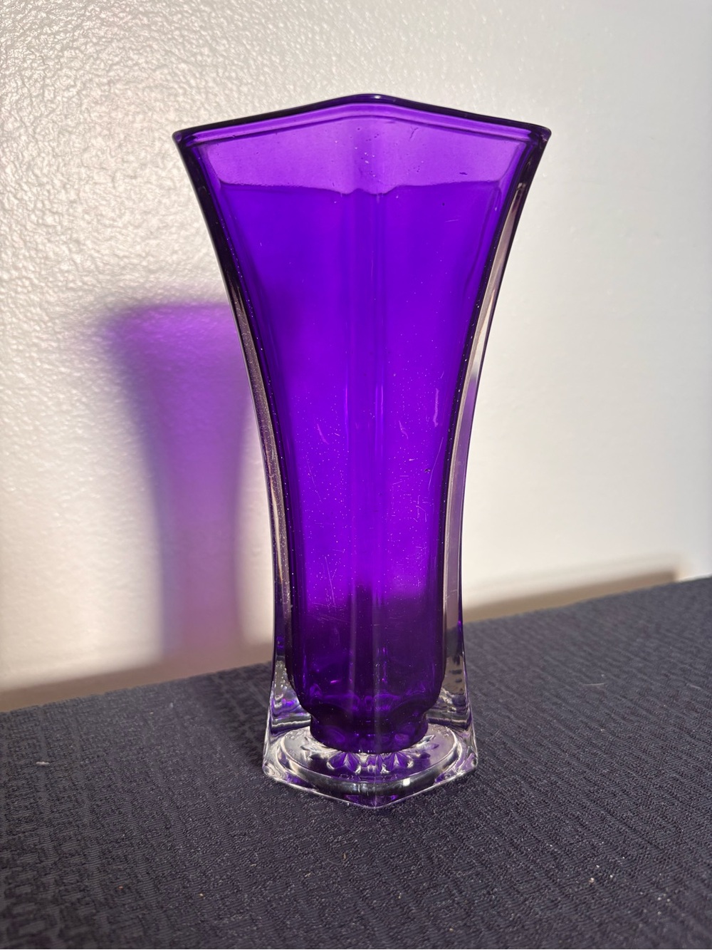 Vintage Hoosier Indiana Glass Purple Cased Sommerso-styled Hexagon Vase 9" tall